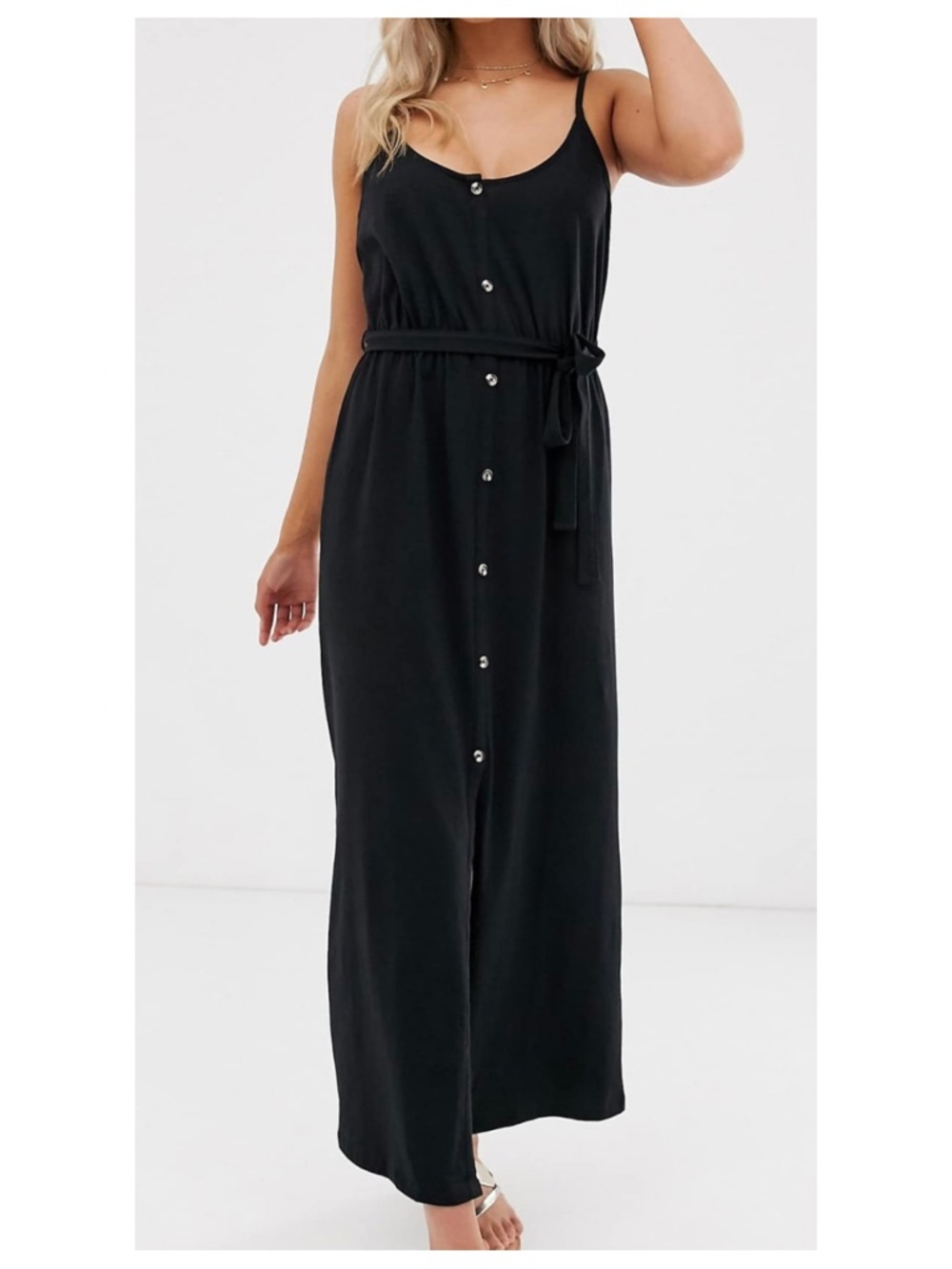 ASOS Black Button-Front Maxi Dress 100% Cotton